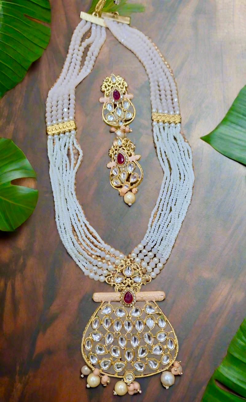Gold Plated Pearl Necklace Set featuring matching earrings