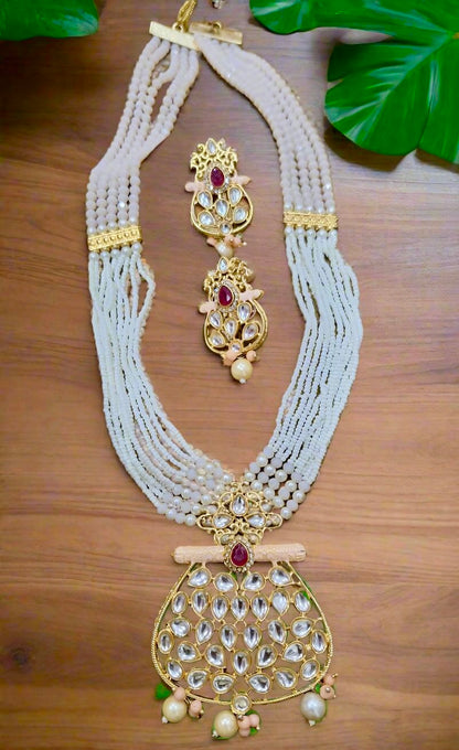 Gold Plated Pearl Necklace Set featuring matching earrings