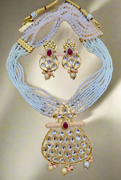 Gold Plated Pearl Necklace Set featuring matching earrings