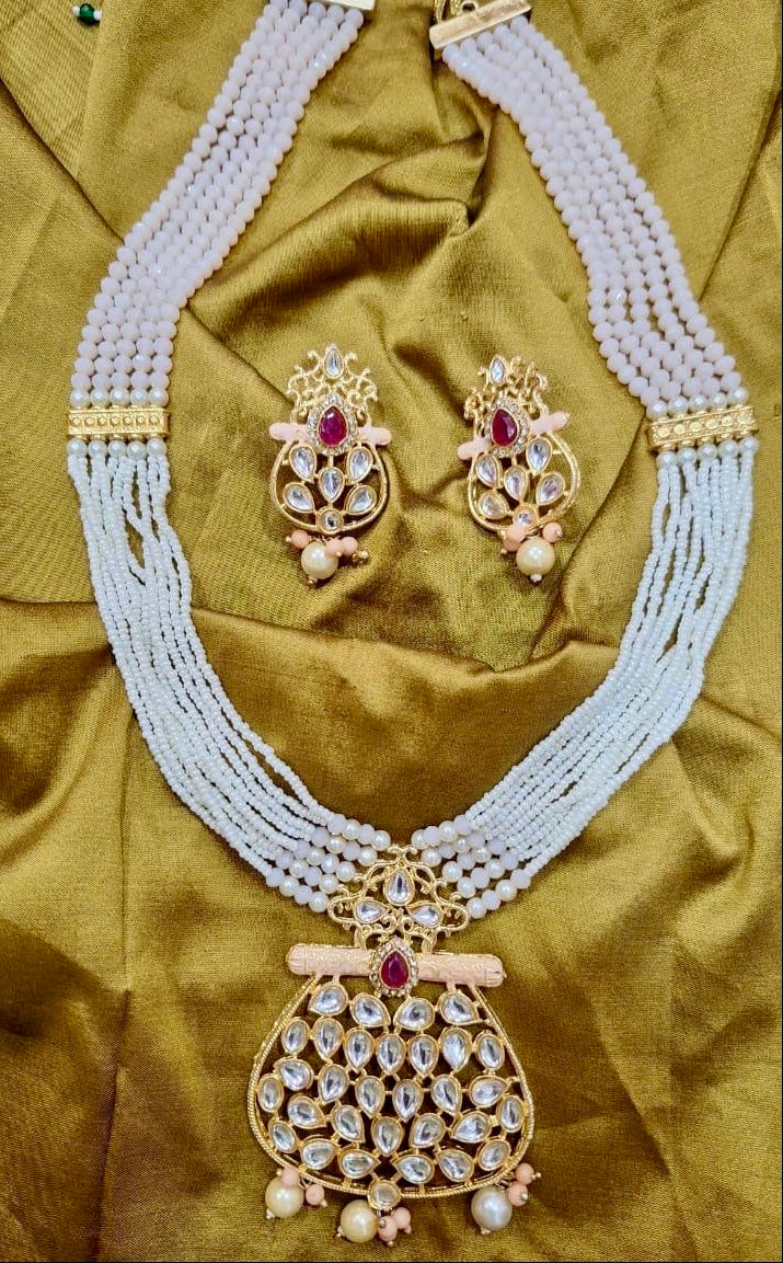 Gold Plated Pearl Necklace Set featuring matching earrings